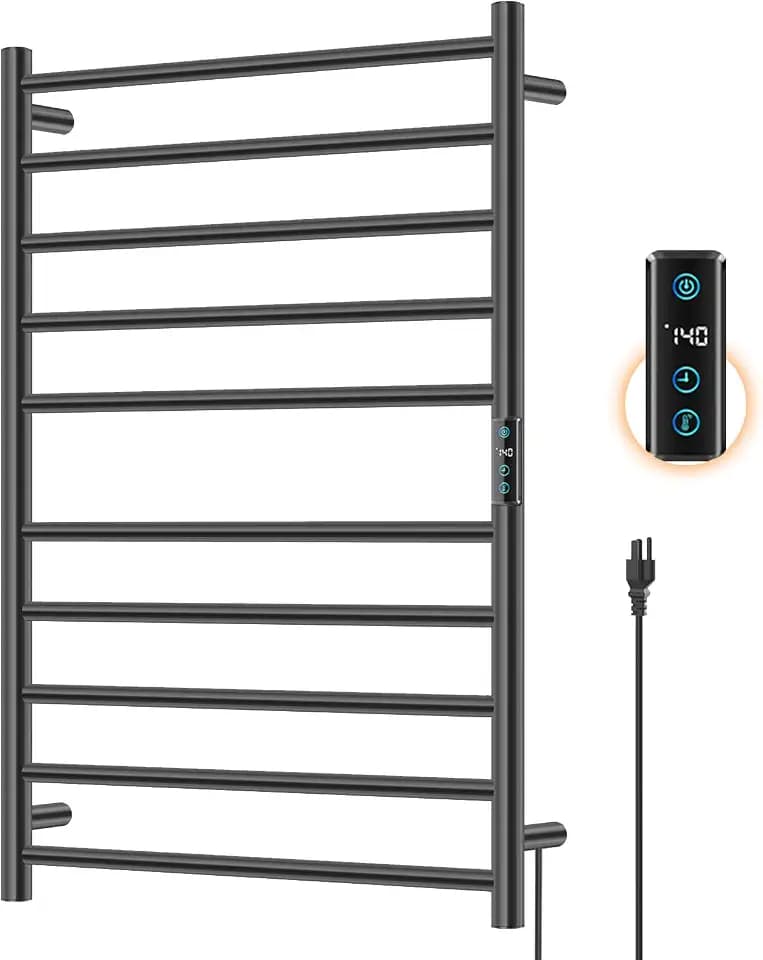 10 Bar Electric Towel Warmer Rack, Heated Towel Rack Wall Mounted, Black