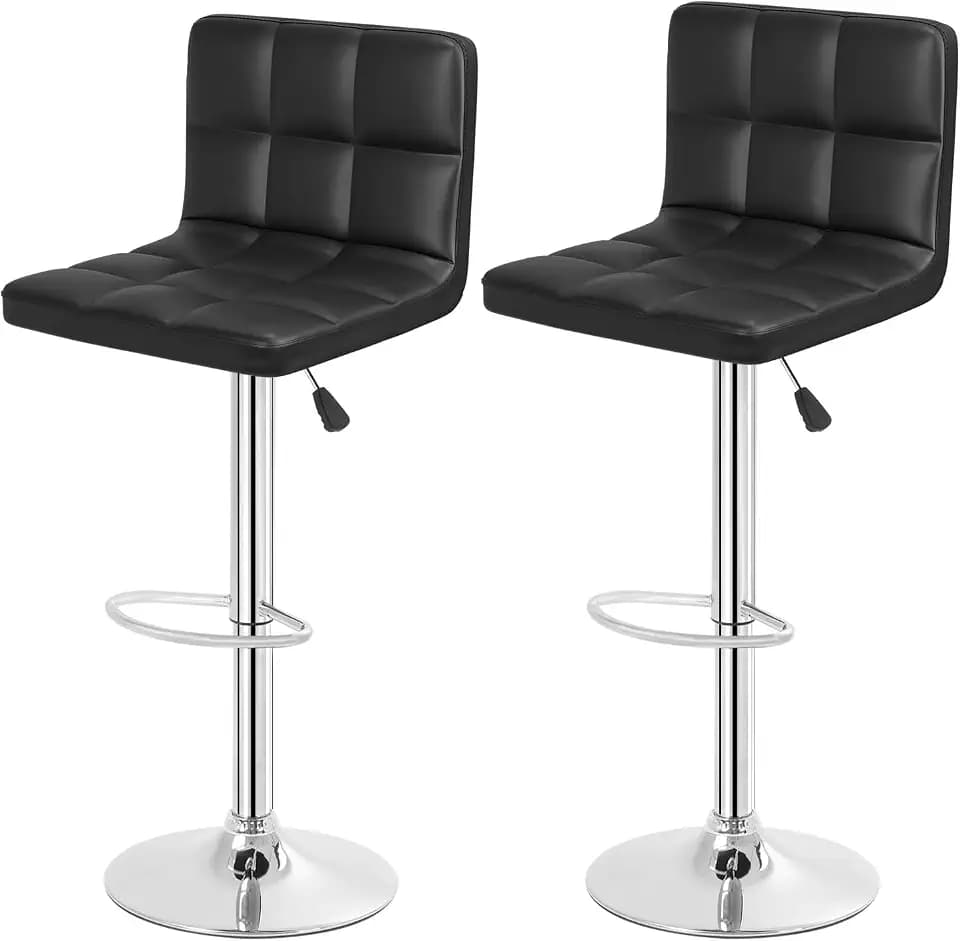BestOffice | Bar Stools with Backrest | Black, Set of 2 | PU Leather
