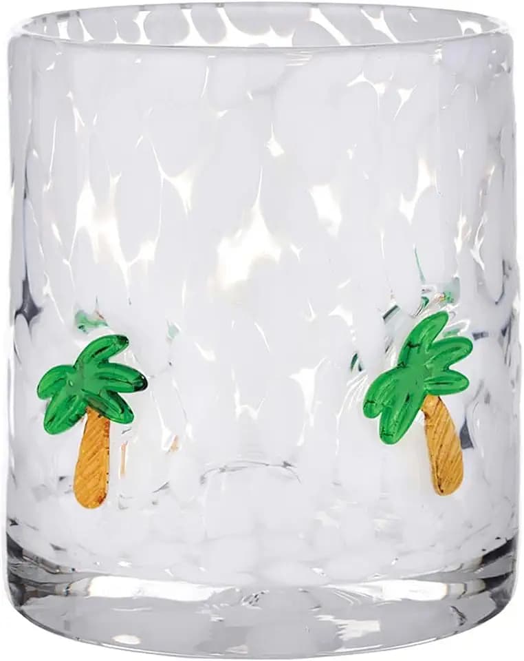 Slant Icon Double Old Fashioned Cocktail Glass, 16-Ounce, Palm Tree