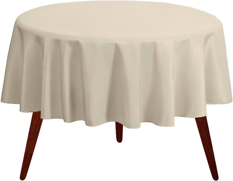 Gee Di Moda Round Tablecloth - 70 Inch Ivory Round Table Cloth for 24 to 48 Inch Round Tables - Heavy Duty Washable Fabric - for Buffet Table, Holiday Party, Dinner, Wedding & Baby Shower