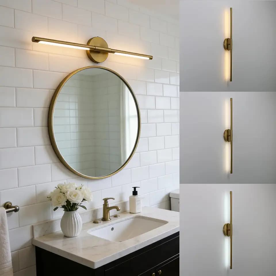 Pathson Modern LED Wall Sconce Bathroom Vanity Light Over Mirror, 2-Head Hardwired Bathroom Light Fixtures with Acrylic Shade, Brass Gold Dimmable Vanity Lighting Above Mirror