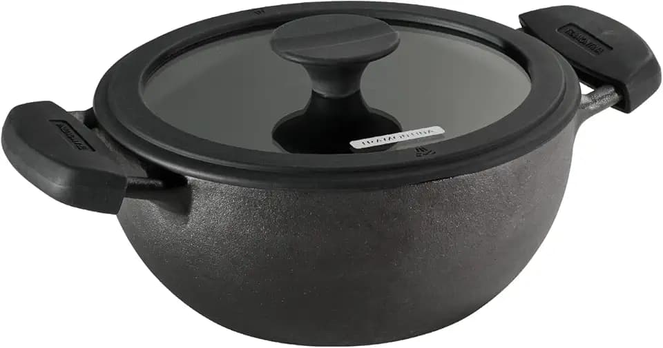 Tramontina Utsava Pre-Seasoned Cast Iron 2.3-Quart Kadai with Lid