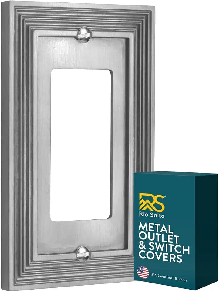 Rio Salto Silver Light Switch Cover Rocker Switch Plate Outlet Cover Brushed Nickel Gray Premium Metal Wall Plate Covers — Estate Collection, Midsize 5.00" x 3.13"