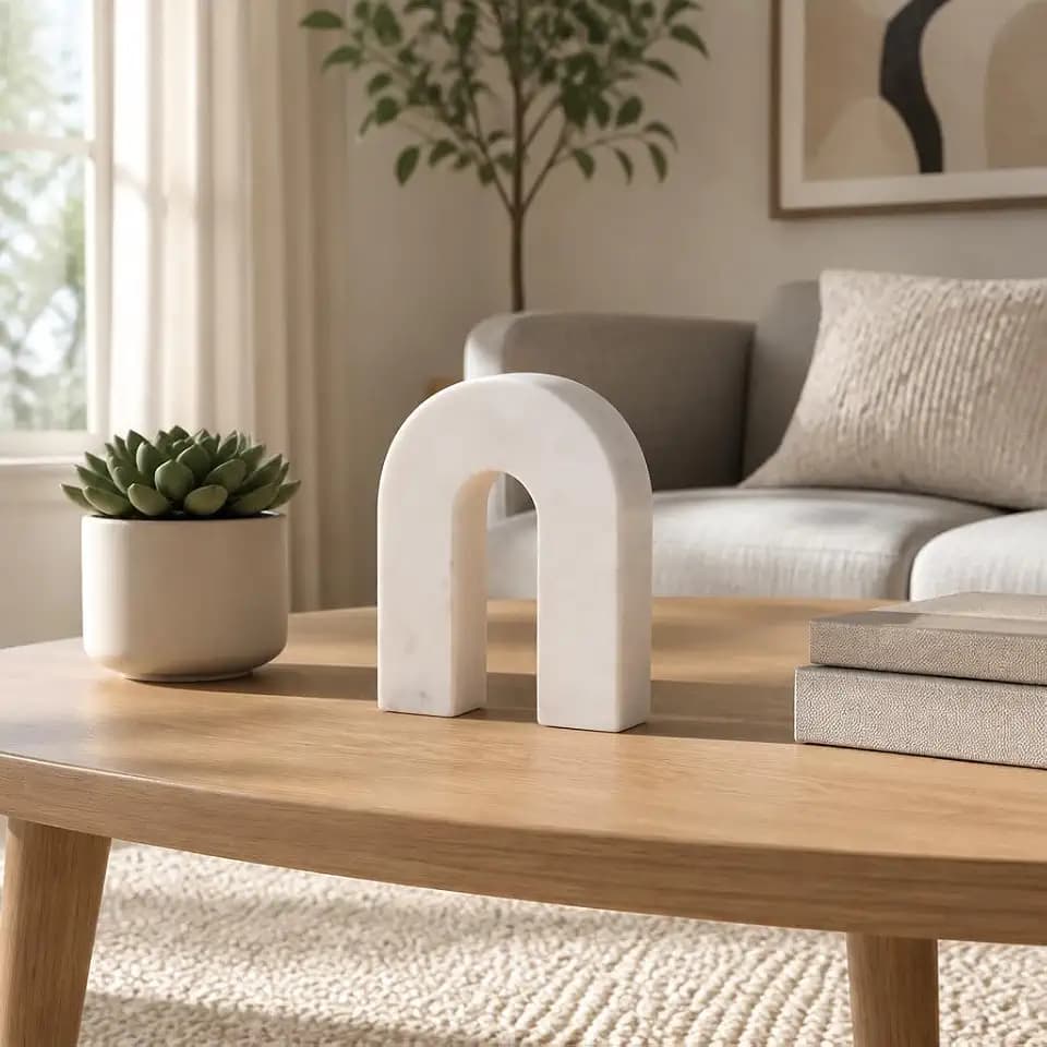 Sagebrook Home Marble Horseshoe Tabletop Decor White, Contemporary, 5" L x 2" W x 6" H
