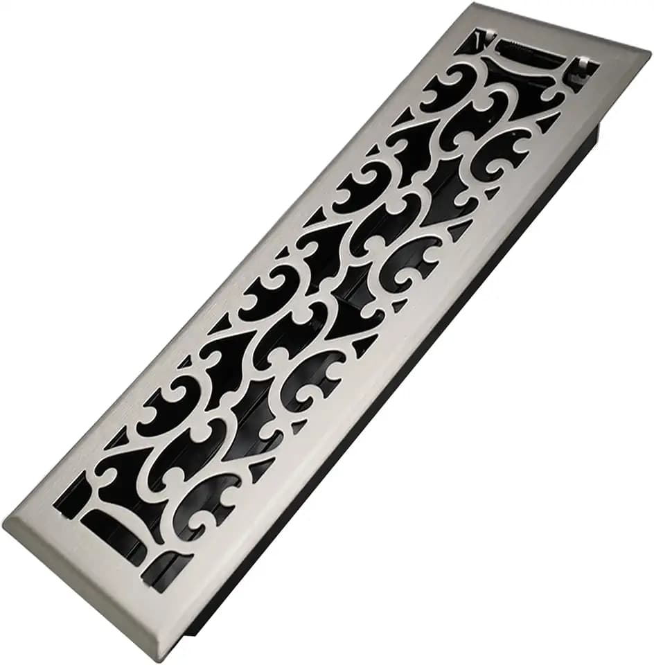 Howeall 4x14 Inches Heavy Duty Walkable Floor Register - Easy Adjust Air Supply Lever Decorative Floor Vent Covers, Savannah Design Vent Covers for Home - Satin Nickel