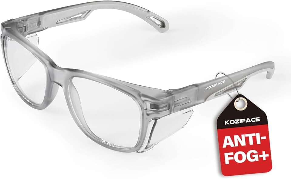KOZIFACE E52 Anti-Fog Safety Glasses, ANSI Z87.1 Eye Protection with Side Shields, Clear Lens, Lightweight for Work, Lab DIY