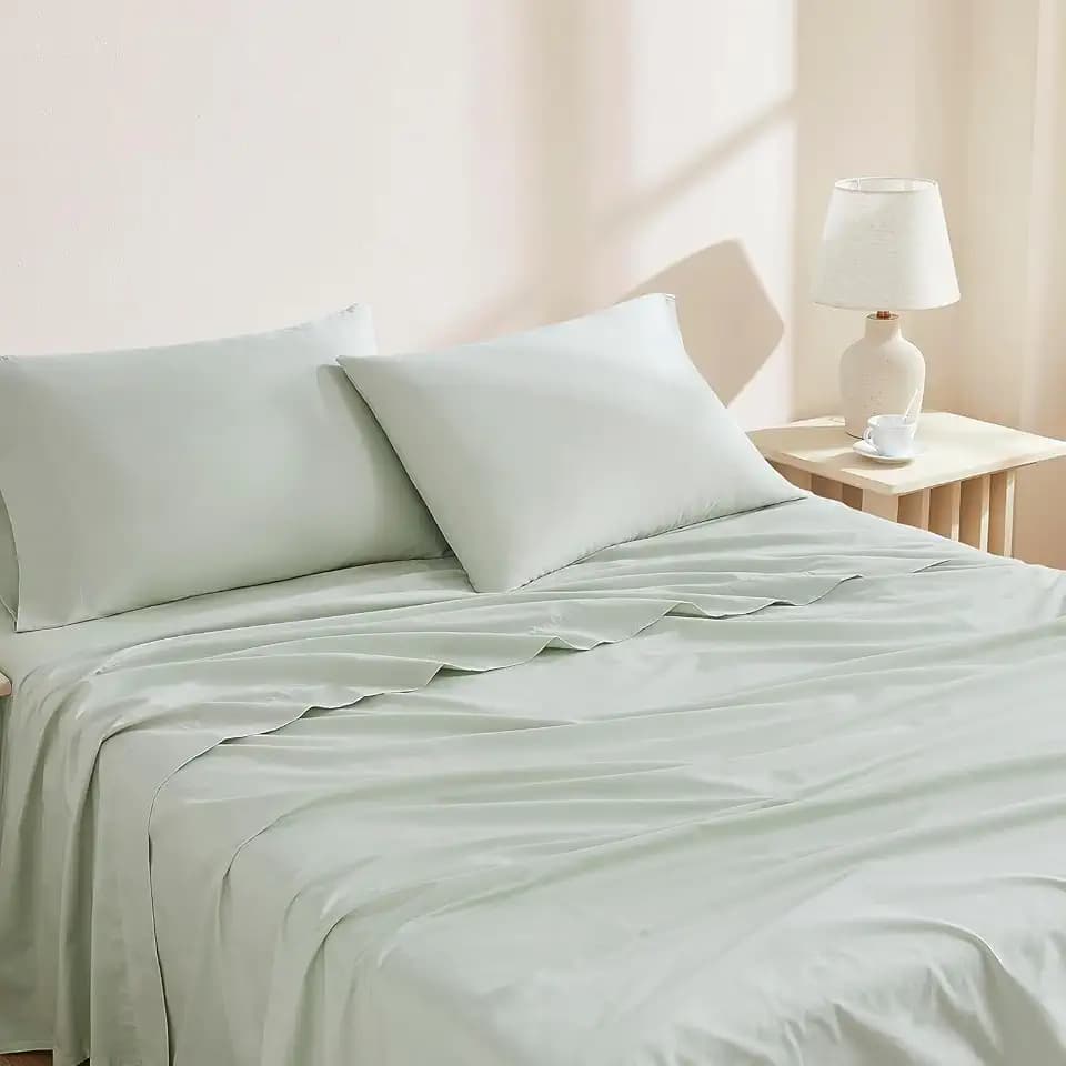 Linen Closet 100% Organic Cotton King Size Sheets Set, 4 Pcs, Light Green - Percale Bed Sheets & Pillowcases Set - Up To 16" Deep Pocket Fitted Sheet - Cooling, Crisp & Breathable - For Hot Sleepers