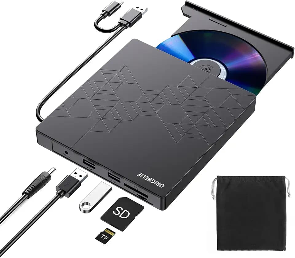 ORIGBELIE 6 in 1 Externes CD DVD Laufwerk, USB 3.0 Externer DVD Brenner