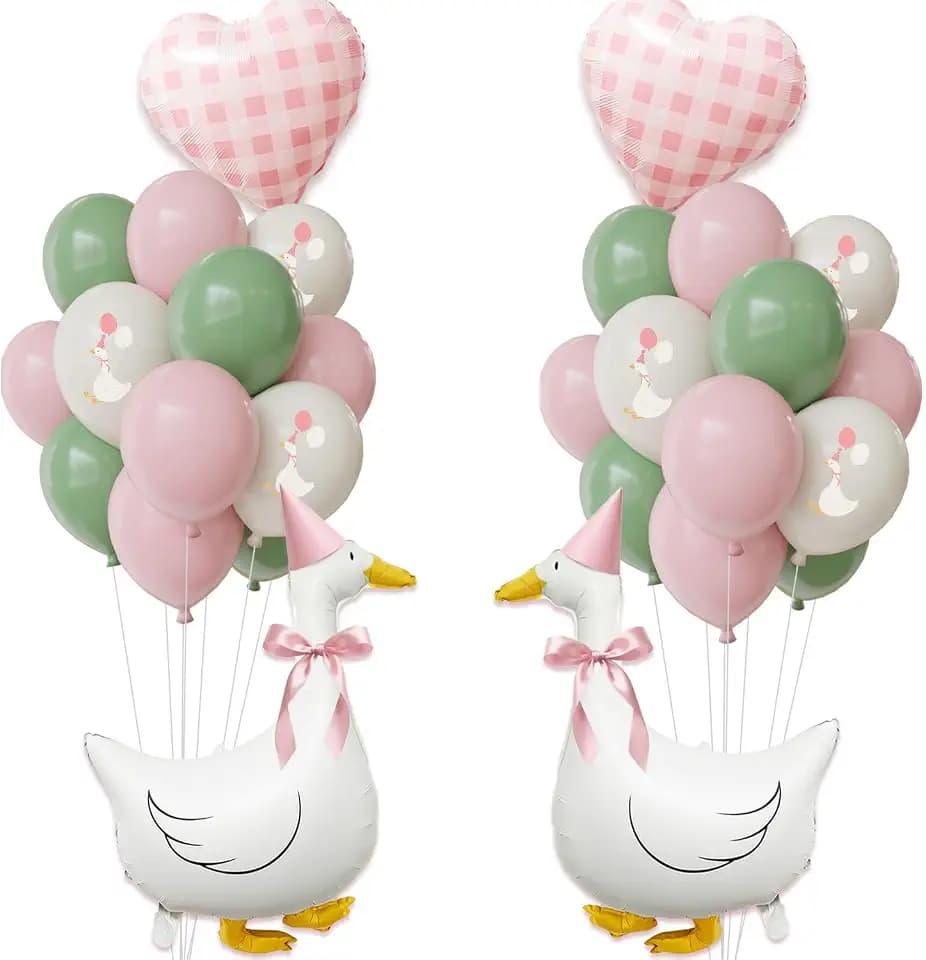 One Silly Goose Birthday Decorations Girl – Goose Balloons with Pink Printed Latex Balloons, Pink Bow & Hats, Cute Baby Girl 1st Birthday Party Supplies