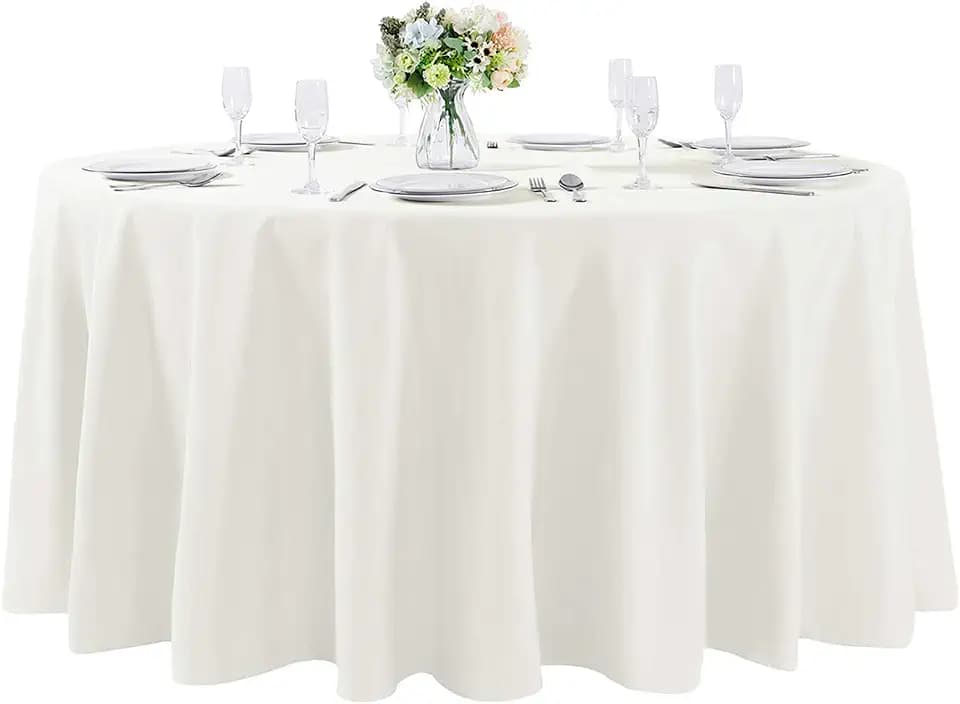 Cupuamon 108 inch Round Tablecloth Washable Polyester Table Cloth Decorative Table Cover for Wedding Party Dining Banquet(108 inch,Ivory)