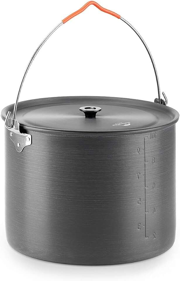 Naturehike 10.5 Quart Aluminum Hanging Pot, 6-8 Person Portable Camping Pot with Lid, Ultralight Outdoor Cooking Pot Cookware for Hiking Picnic Travel