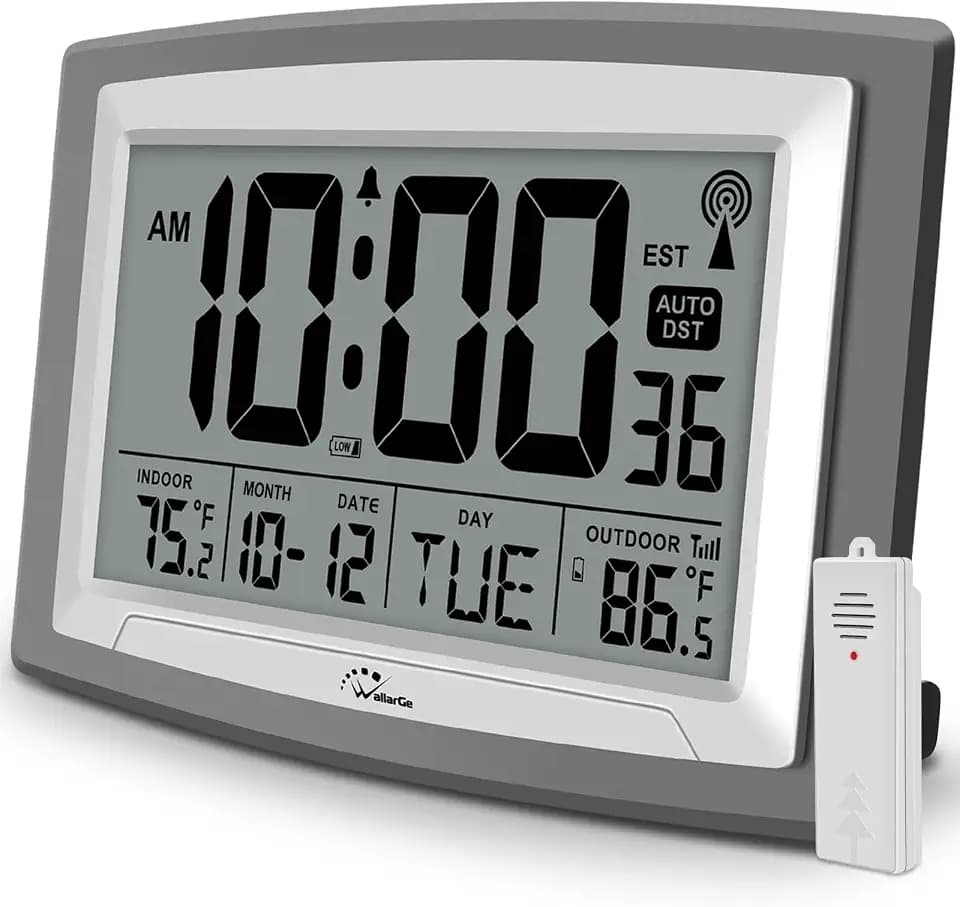 WallarGe Atomic Clock 12.5 Inch Self-Setting Digital Wall Clock