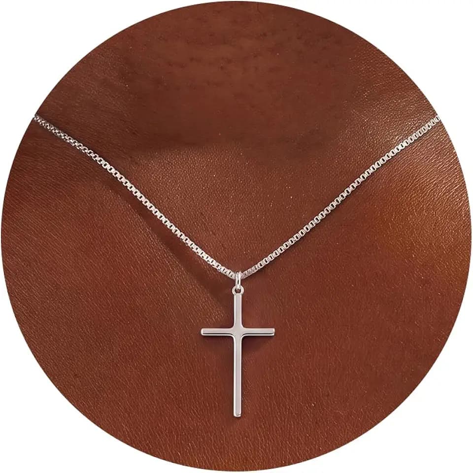 925 Sterling Silver Box Chain Cross Pendant Necklaces for Women