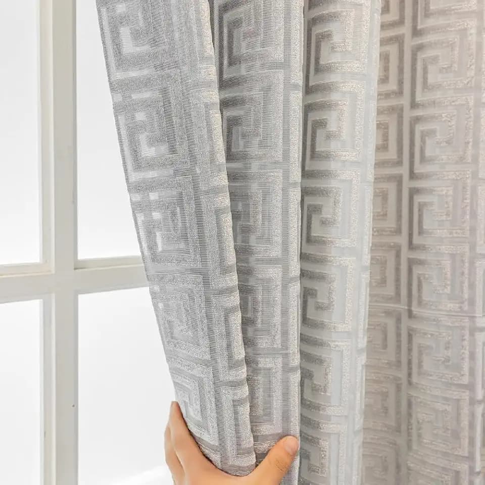 Amidoudou 1 Pair Luxury Geometric Sheer Curtains for Living Room Jacquard Tulle Curtains for Bedroom (Gray,66x90 Inch)