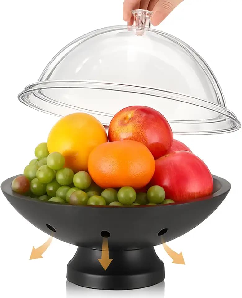 LemonRoad 12" Large Decorative Bowl Black Wood Pedestal Fruit Candy Bowl