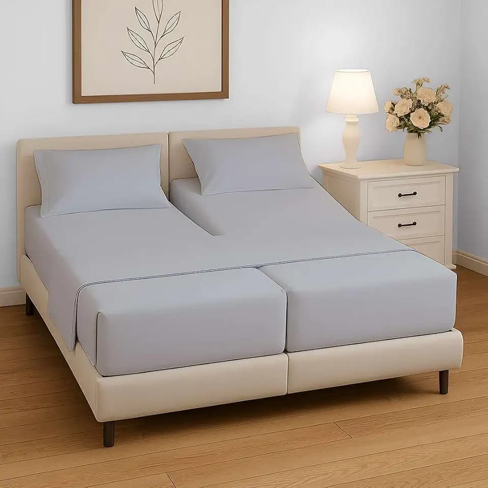 Split King Sheets Sets for Adjustable Bed, 5 Piece Bedding Set, Ultra Soft & Wrinkle Free, Fits Between 12" to 16" Deep Mattress, Easy Care Brushed Microfiber, Silver Grey