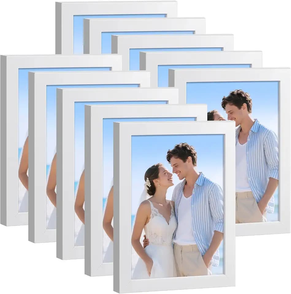 HappyHapi 4x6 Picture Frame Set of 10, Wall or Tabletop Display, White