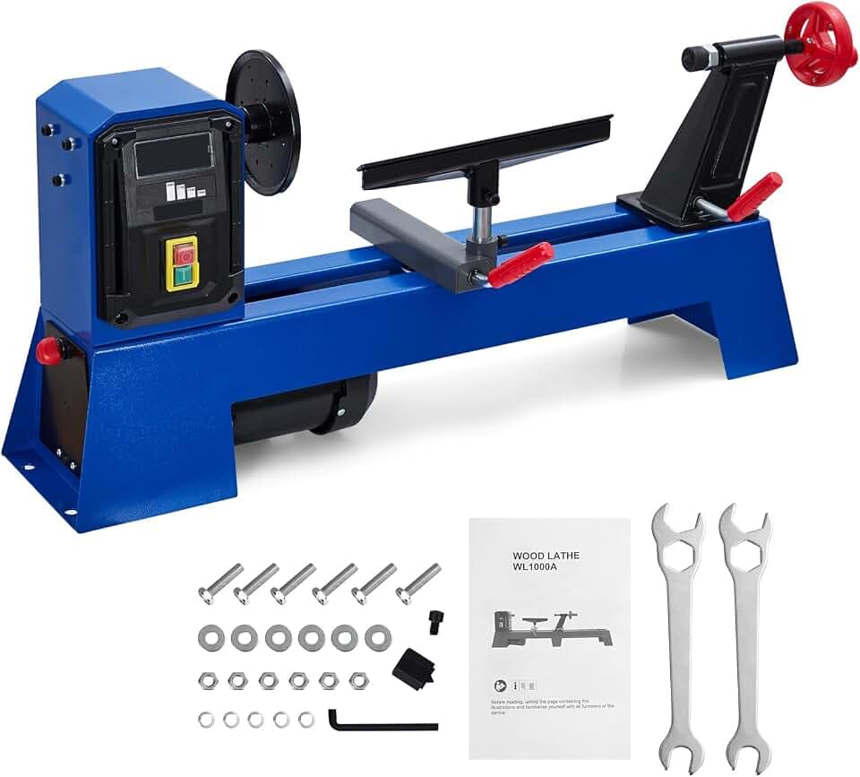 0.54 HP Benchtop Wood Lathe 14" x 20" High-Power Wood Lathe Machine with 4 Variable Speeds 1040 1480 2130 2980 RPM Complete Tool Set for Woodworking