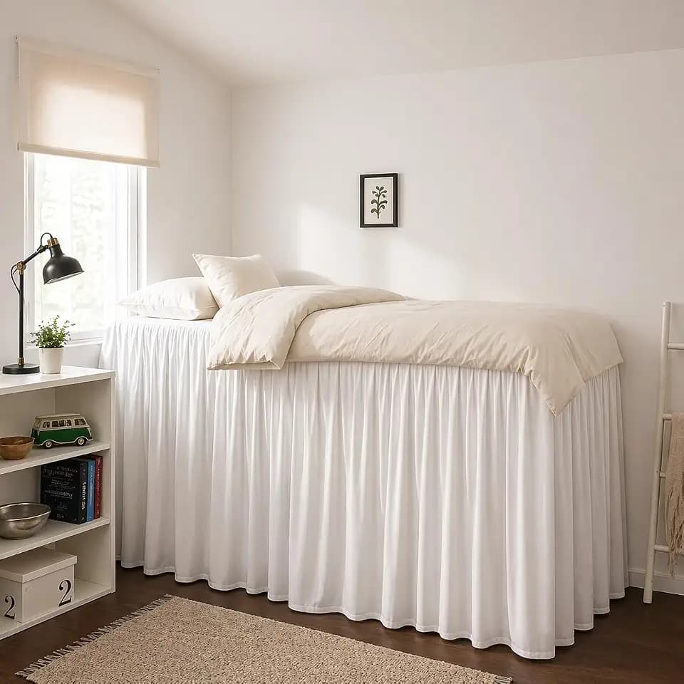 Krishna Dorm Bed Skirt, 100% Microfiber College Bed Skirt Ruffle with Split Corners, Twin XL 36 Inch Drop, White
