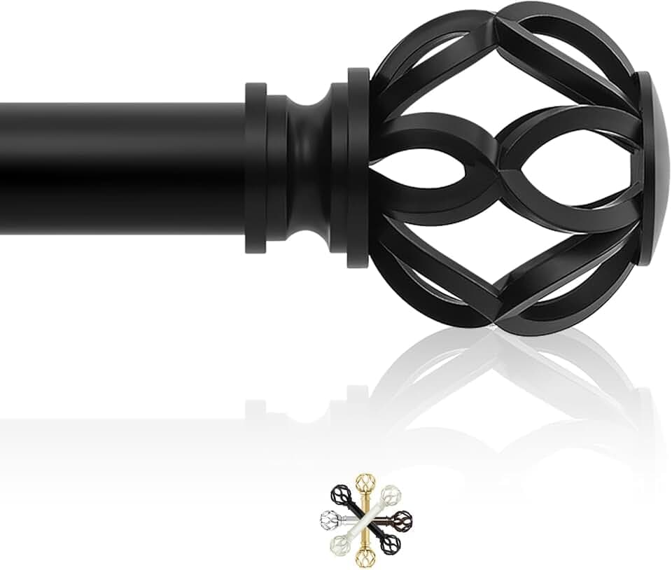 TVWOO Black Farmhouse Curtain Rod 72-150",Adjustable Decorative Drapery Rod