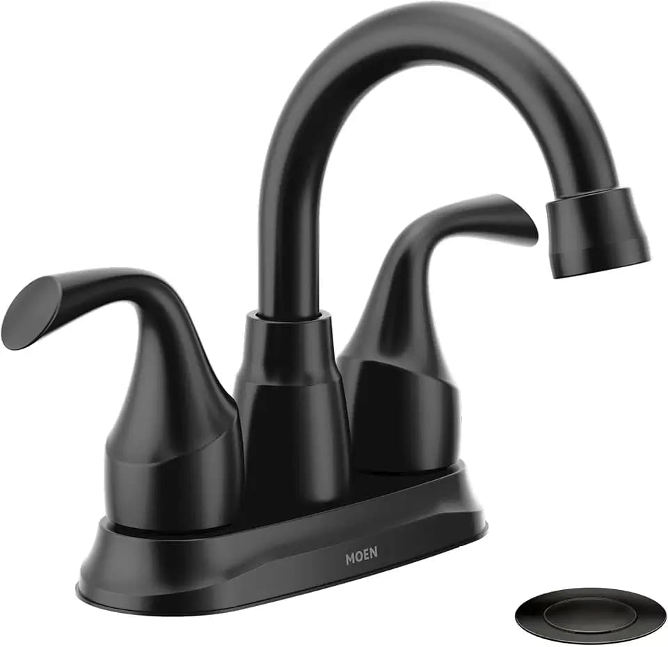 Moen Idora Matte Black Two-Handle Centerset Bathroom Sink Faucet with Drain Assembly, 84115BL