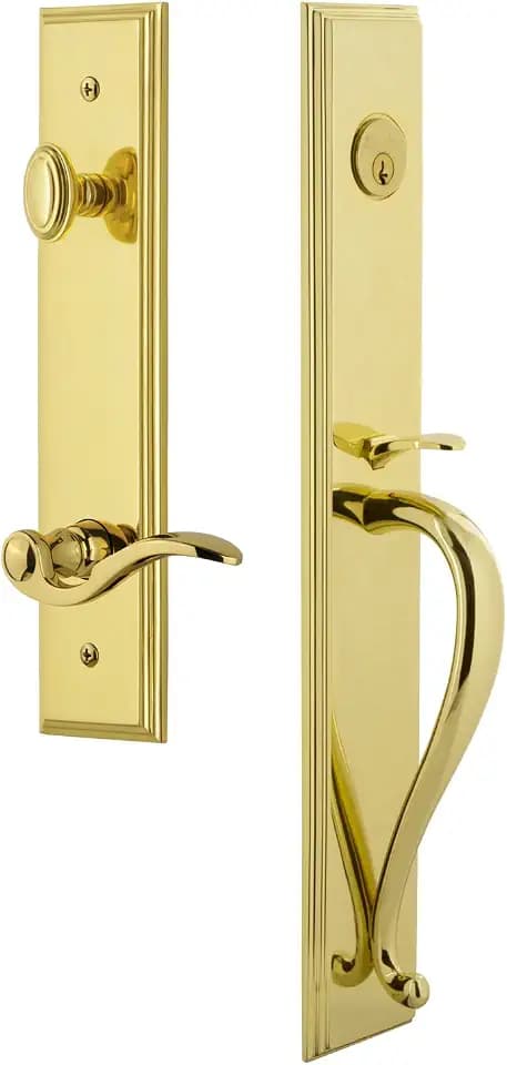 Grandeur 847173 Hardware Carre' One-Piece Handleset with S Grip and Bellagio Lever, Backset Size-2.375", Lifetime Brass