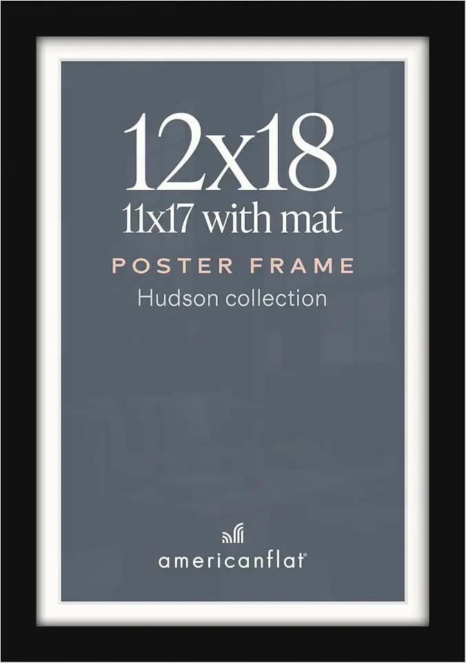 Americanflat 12x18 Poster Frame - Matted to 11x17 - Black