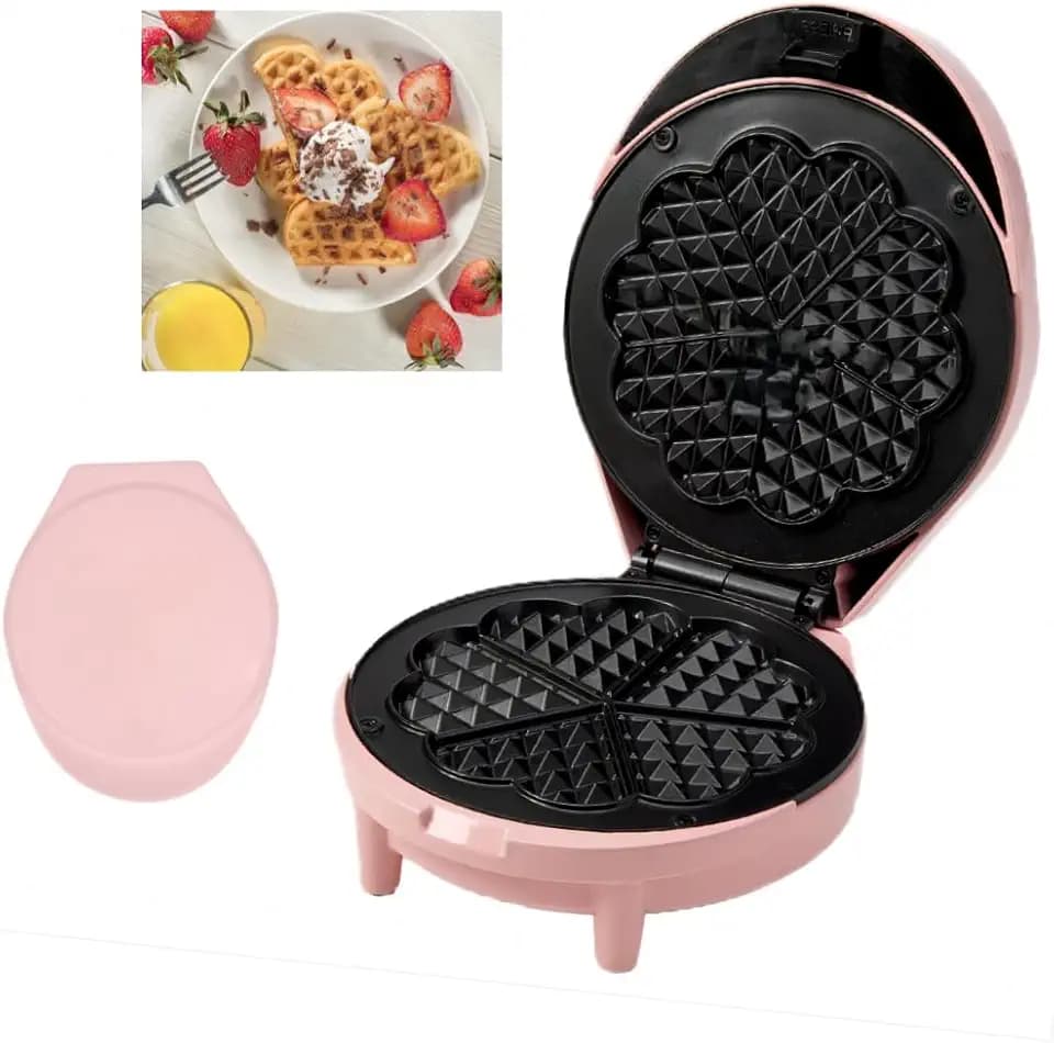 Waffle Maker 7“ Non-Stick Waffler Iron Stuffler Stuffed Wafflera 700W Adjustable Browning Control, Electric Baker Makes Thick, Fluffy Waffles, Kitchen Essential for Breakfast, Pink