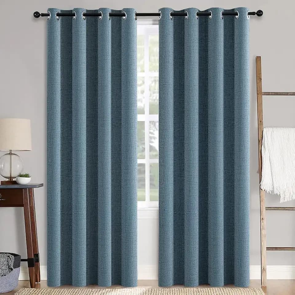 MIULEE 100% Blackout Linen Curtains for Bedroom 52x84 Inches Dusty Blue