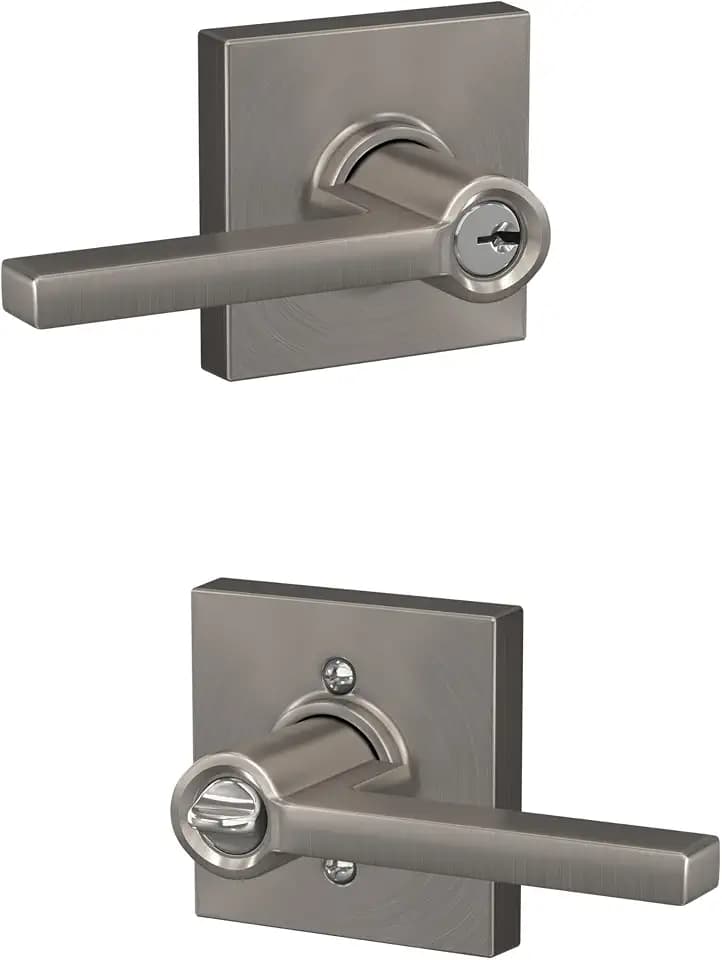 SCHLAGE Latitude Keyed Entry Door Handle, Reversible, Satin Nickel