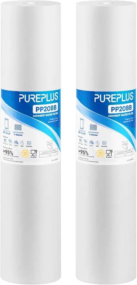 PUREPLUS 1 Micron 20"x4.5" Whole House Sediment Home Water Filter, 2 Pack