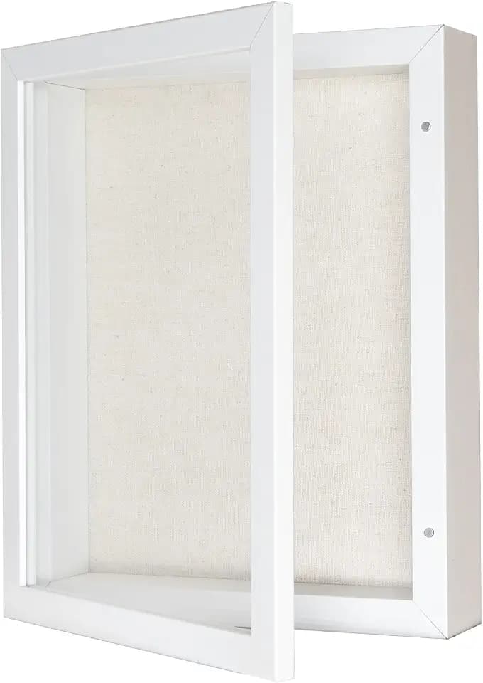 Califortree 8x10 Shadow Box Frame with Linen Back - Sturdy Rustic Memory Display Case of Flower, Pictures, Medals and More, White