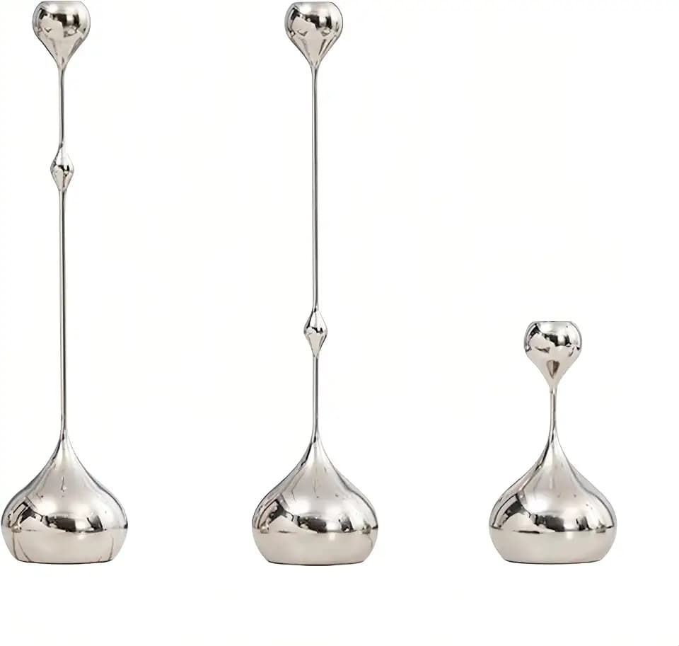Vintage Decor Elegant Silver Teardrop Candle Holders Set 3 Piece