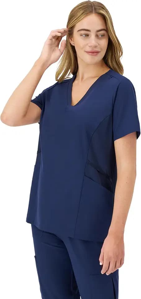 Hanes Women's Scrubs Healthcare Top, Moisture-Wicking Stretch Scrub Shirts, Ribbed Side Panels