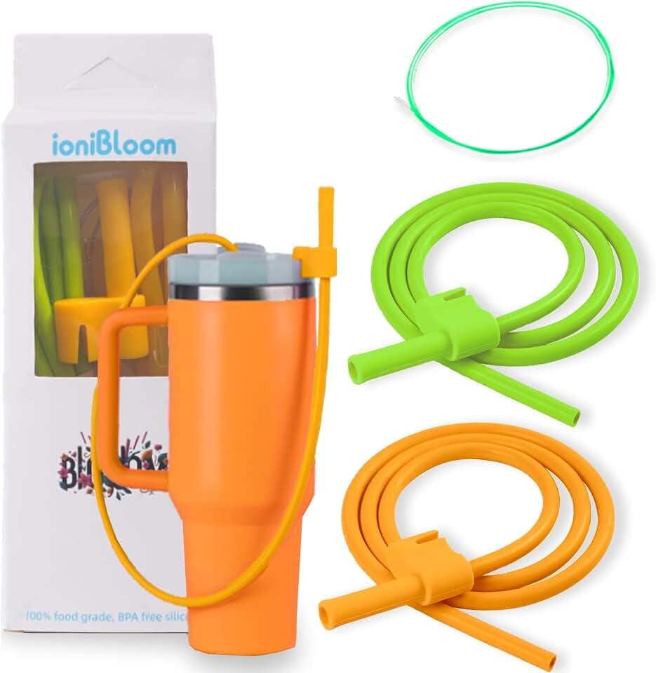 Extendable Long Straws for Stanley Cup, 2 Pack 35" Reusable Silicone Straws- CPC Certified, Fits 40 oz Tumbler And Large Water Bottle, Soft & Flexible Straw Accessories Gift Idea