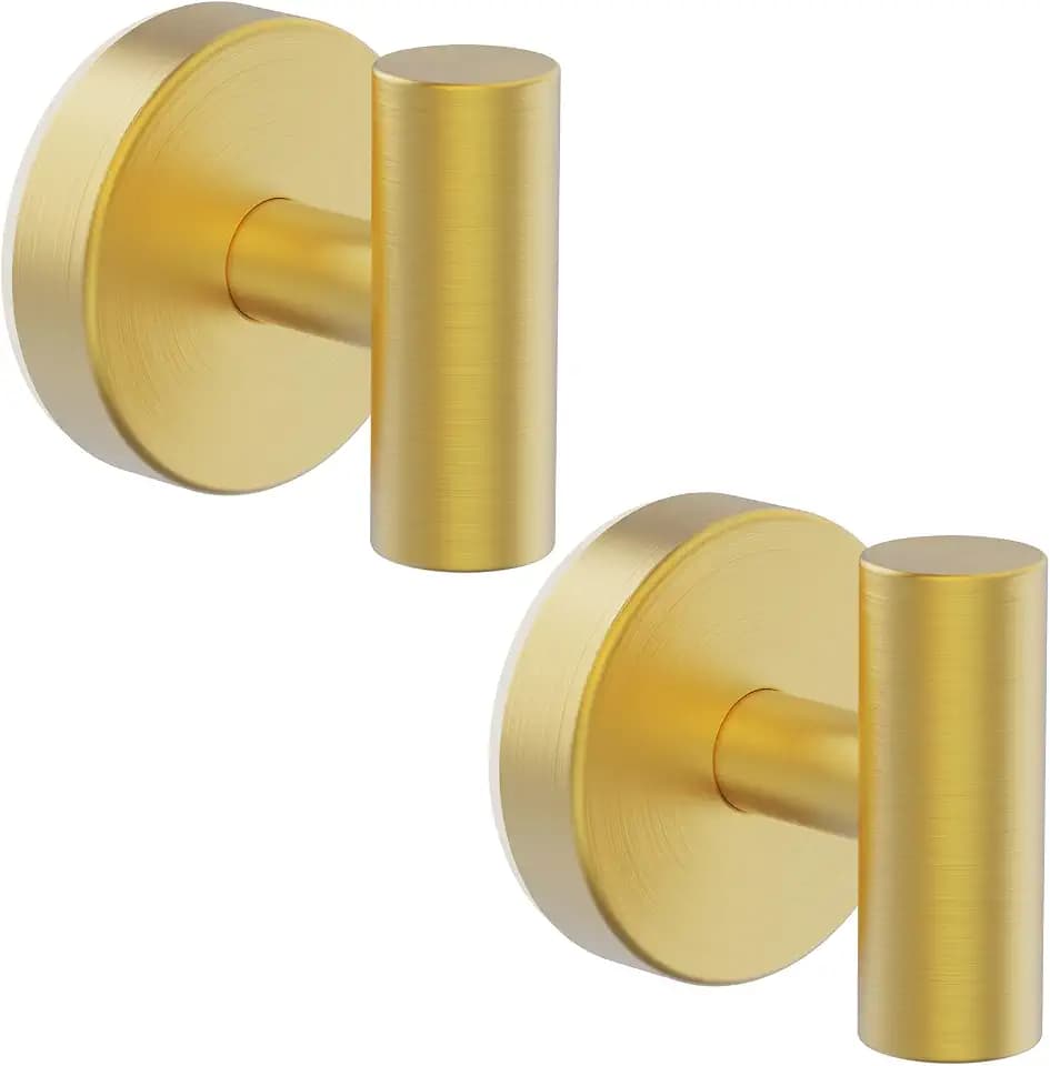 Bntuk Suction Cup Hooks, Shower Hooks for Inside Shower – Removable Towel Hooks for Bathroom Window Glass Mirror Tile, Bath Robe Looafh Hook for Hanging – Waterproof & Rustproof, Gold(2 Pack)