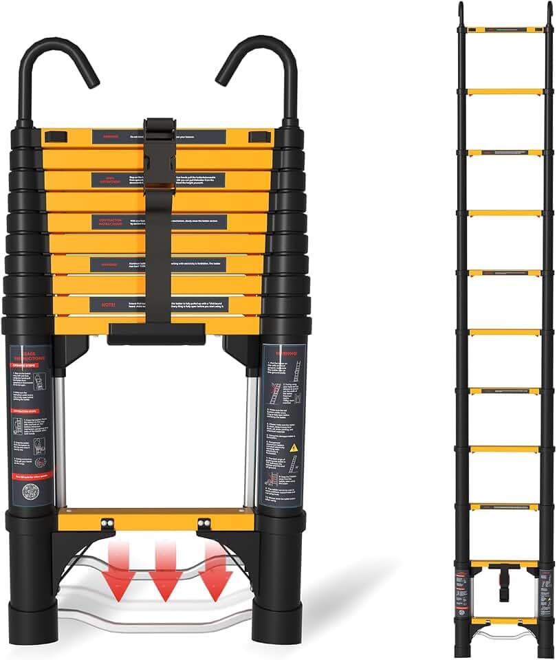 Telescoping Ladder,10.5FT Quick Folding Aluminum Extension Ladder for RV/Home/Outdoor, 330lbs Max Load