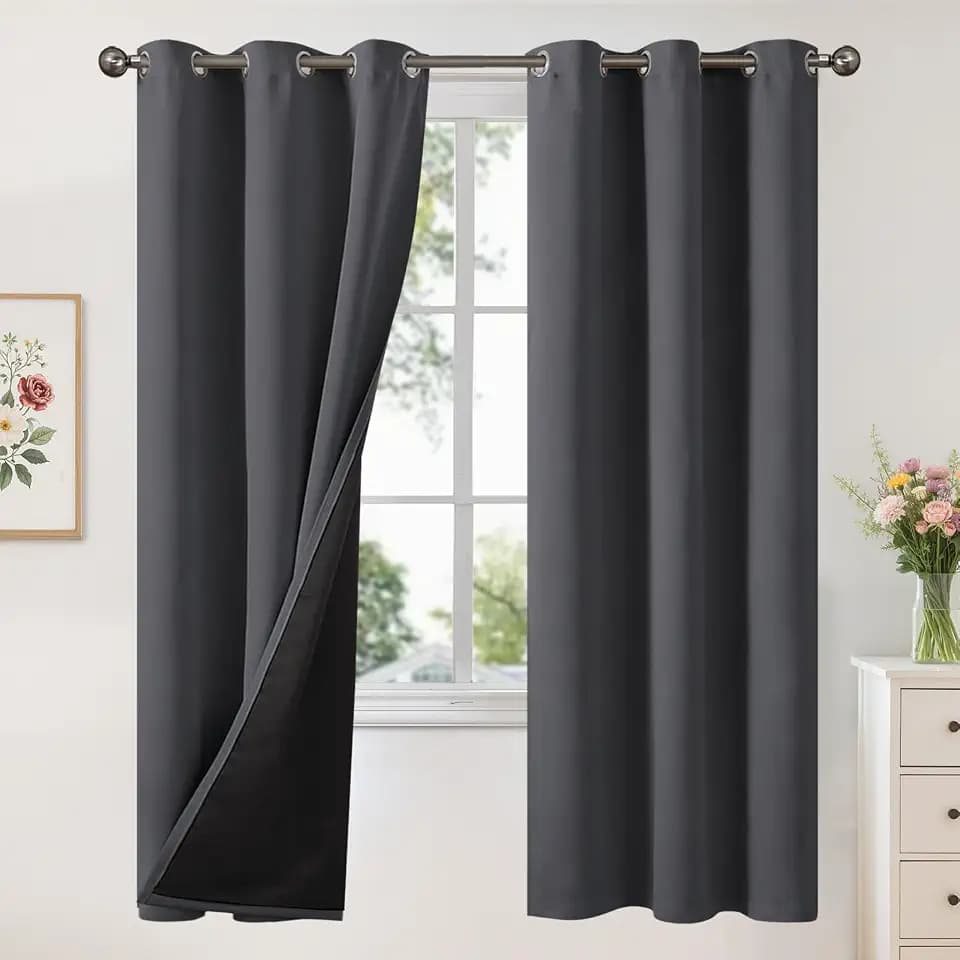YoungsTex 100% Blackout Curtains for Bedroom 72 Inches Length, 2 Thick Layer Full Room Darkening Grommet Thermal Insulated Window Drapes for Living Room, Dark Grey, 2 Panels, 42 X 72 Inch