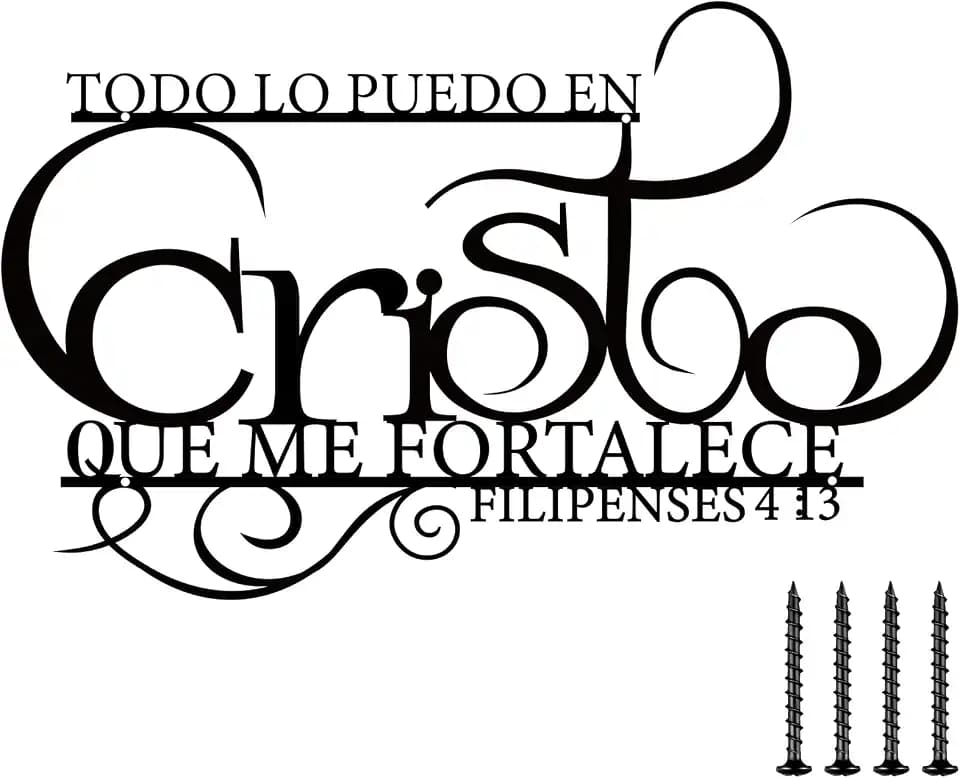 Yousoontic Spanish Bible Verse Wall Decor Christian Spanish Metal Wall Art 15" x 11" Inch Todo Lo Puedo En Cristo Que Me Fortalece Sign Religious Easter Hanging Decoration for Home Farmhouse Kitchen