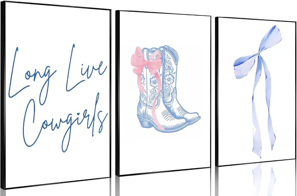 Laylwhq 3 Pcs Long Live Cowgirls Wall Art, Blue, 16x24in