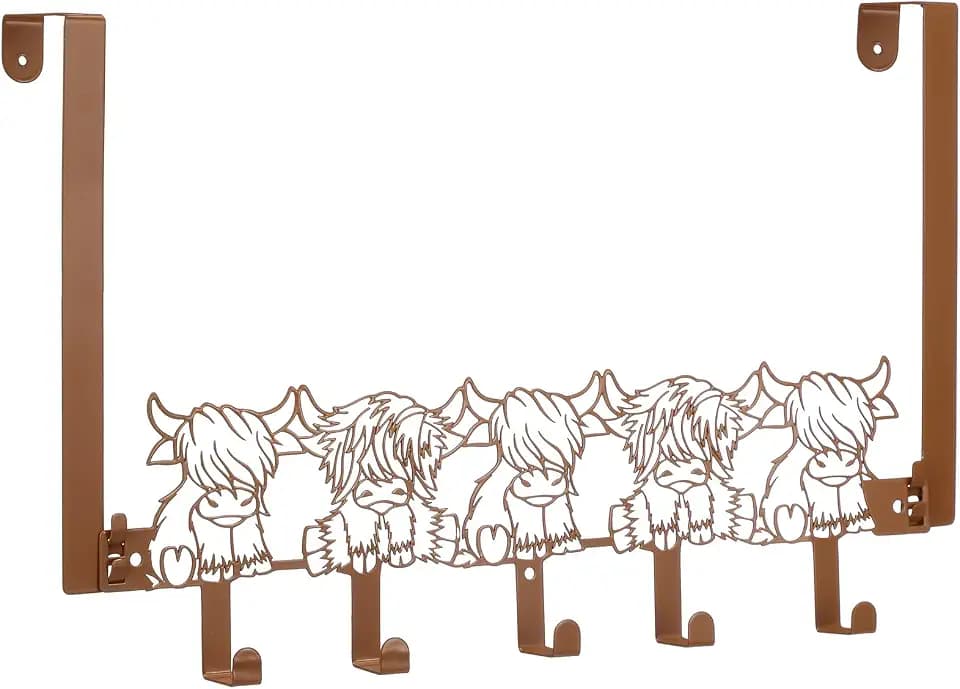 AceOrbit Highland Cow Over The Door Hooks Hanger 5 Hooks Rustic Decor
