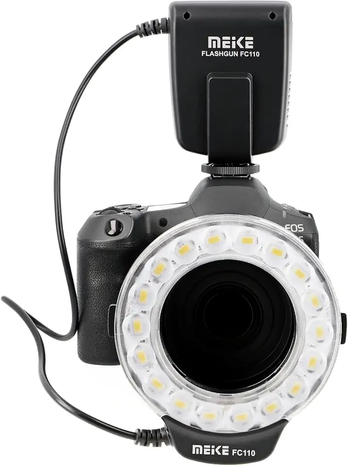 Makro Ringblitz FC-110 Ringleuchte Kompatibel mit Nikon DSLR SLR Kameras Blitz- und Dauerlicht auch für Videoaufnahmen