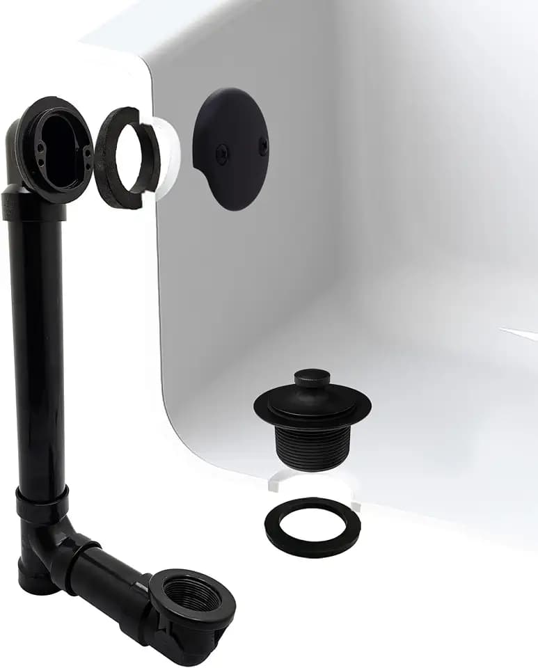 Westbrass A4941-62 1-1/2" x 12" SCH. 40 ABS Bath Waste & Overflow Assembly with Two-Hole Faceplate Cover and Twist & Close Drain, Matte Black