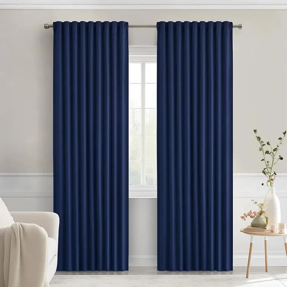 MIULEE Navy Blue Back Tab Blackout Curtains 52x72 Inches Long 2 Panels Set
