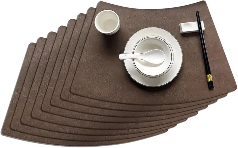 Leather Round Table Washable Placemats, Thick Faux Leather Heat Resistant Wedge Table Placemat, Waterproof Non-Slip Easy to Clean Place mat for Kitchen Coffee Dining Room Table Set of 8