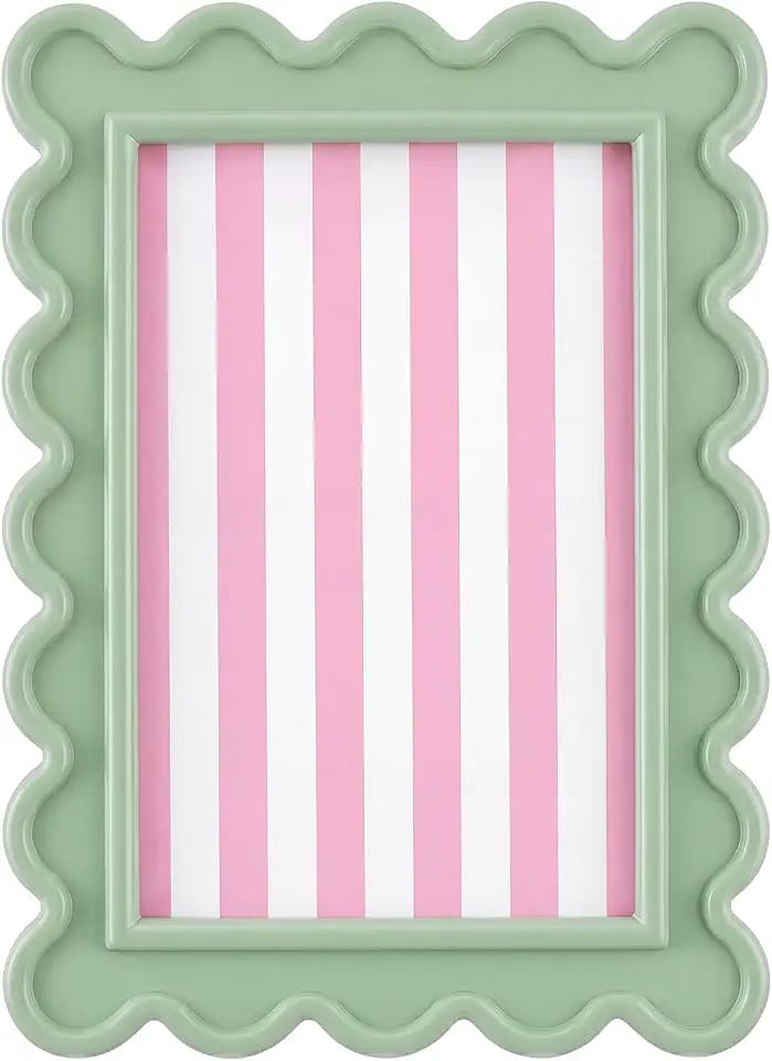 AceOrbit 4x6 Inches Sage Green Flower Wavy Scalloped Picture Frame Cute