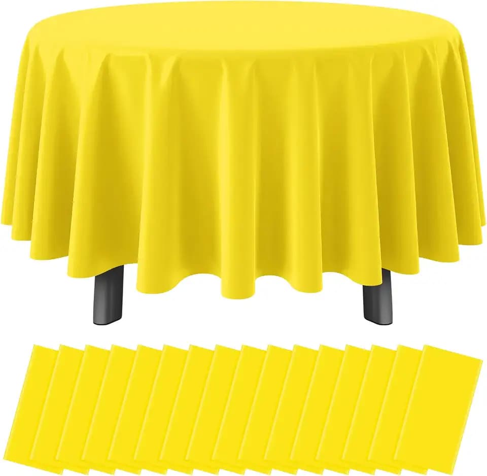 Ragnhild 16 Pack Yellow Plastic Round Tablecloth, 84 Inch, Waterproof & Stain Resistant, Perfect for Birthday Parties, Graduations, Weddings, Everyday Use