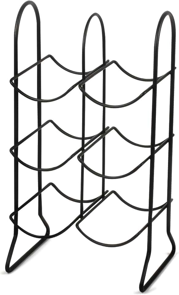 Spectrum 6 Bottle Wine Rack Freestanding Countertop Wine Bottle Holder Storage, Modern Black Metal Wire Wine Rack Organizer for Kitchen Counter Tops Base Cabinet Insert Pantry 3 Tier Wine Shelf