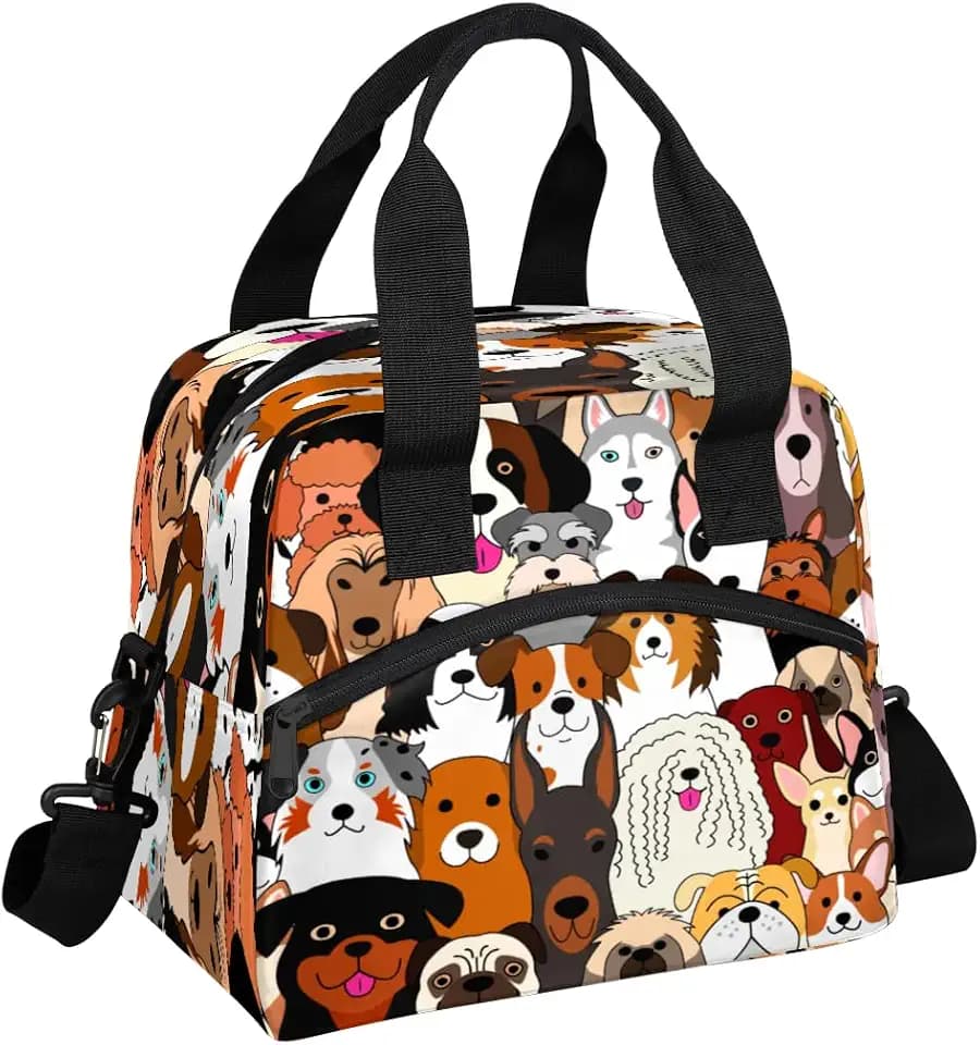 Cartoon Dog Insulated Lunch Bag for Women Men Reusable Lunch Box Cooler Bag Large Leakproof Lunch Tote with Adjustable Shoulder Strap for Adult Work Picnic Camping Beach Office