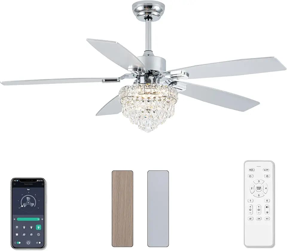 Chandelier Ceiling Fans With Lights And Remote, Nickel 60 In